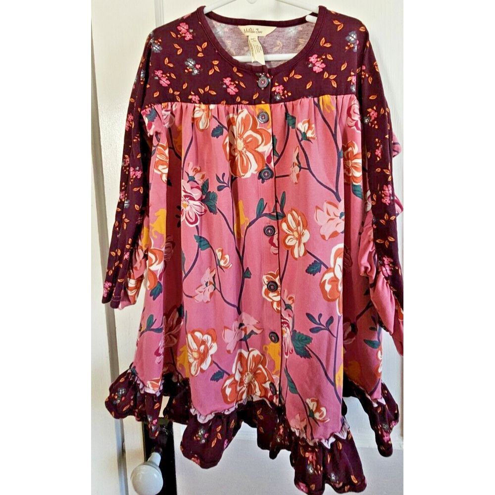 NWOT Matilda Jane floral print ruffled sleeves button down shirt dress girl Sz 6